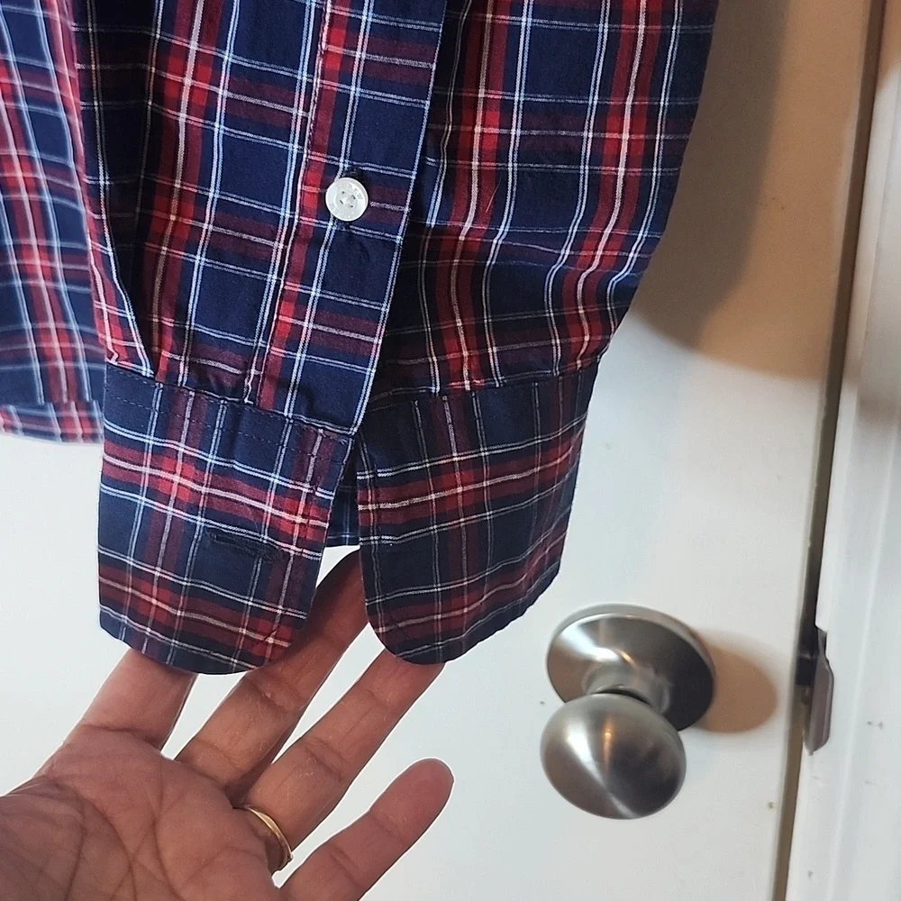 J. Crew Men's Blue and Red Checkered Shirt